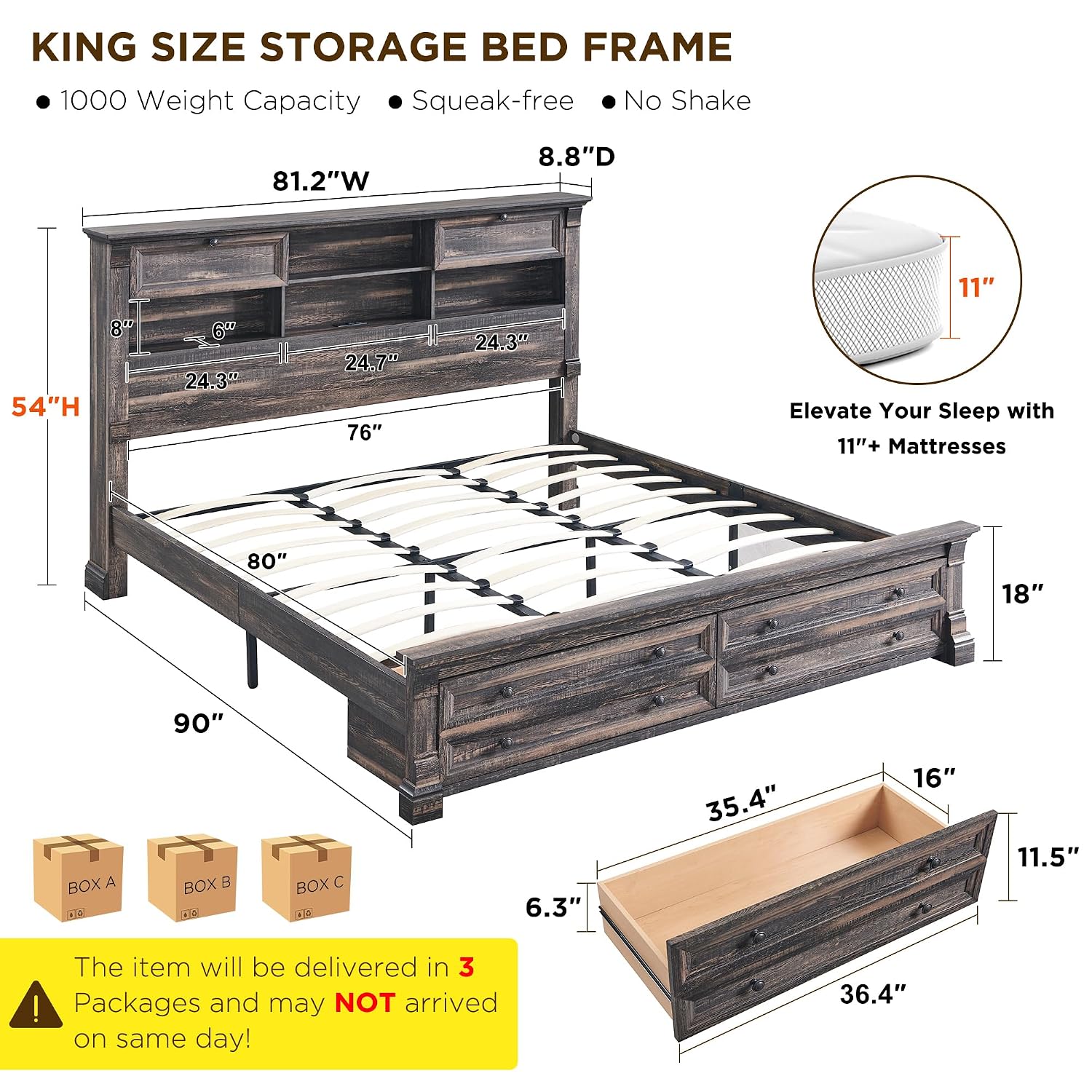 King Size Bed Frame With Storage Drawers - Base de Cama King Size con