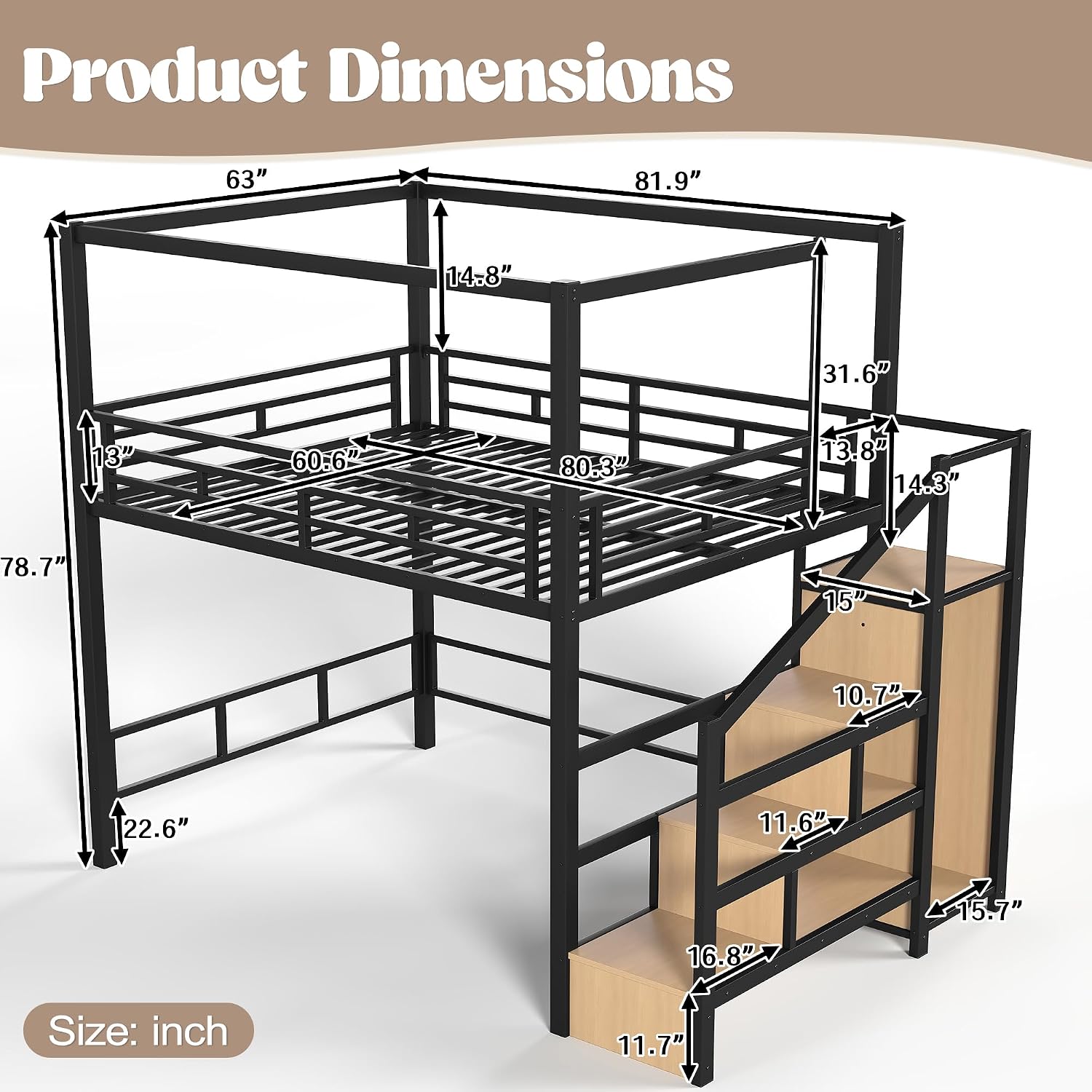 Canopy Bed Frame Metal Queen - Cama tipo loft para adultos con