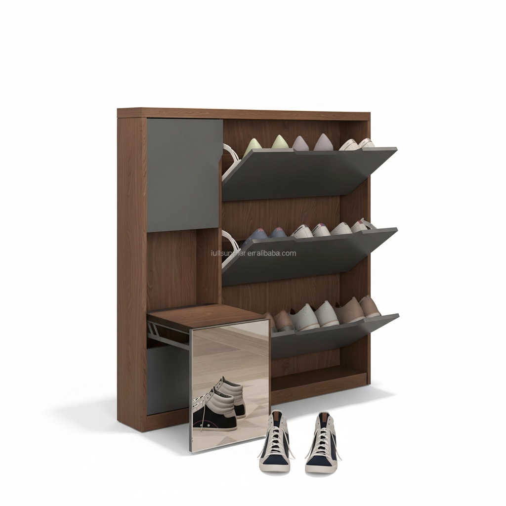 Shoe Rack Cabinet Narrow Entryway - Zapatero delgado, de madera, con puertas