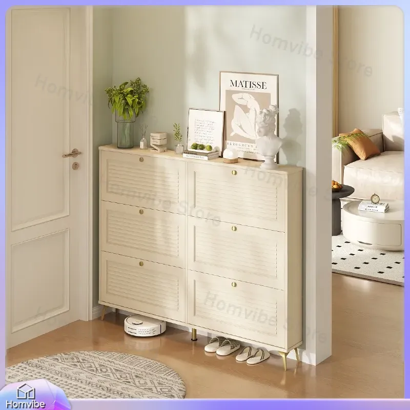 Shoe Rack Cabinet Narrow Entryway - Mueble zapatero ultrafino de madera maciza