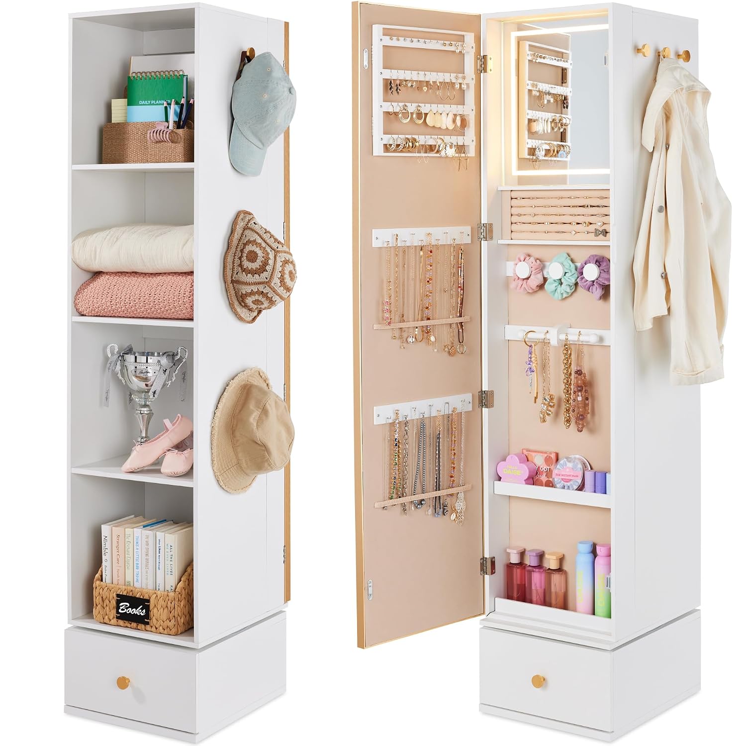 Full Length Mirror Jewelry Armoire - Espejo Giratorio con Armario de Almacenamiento,