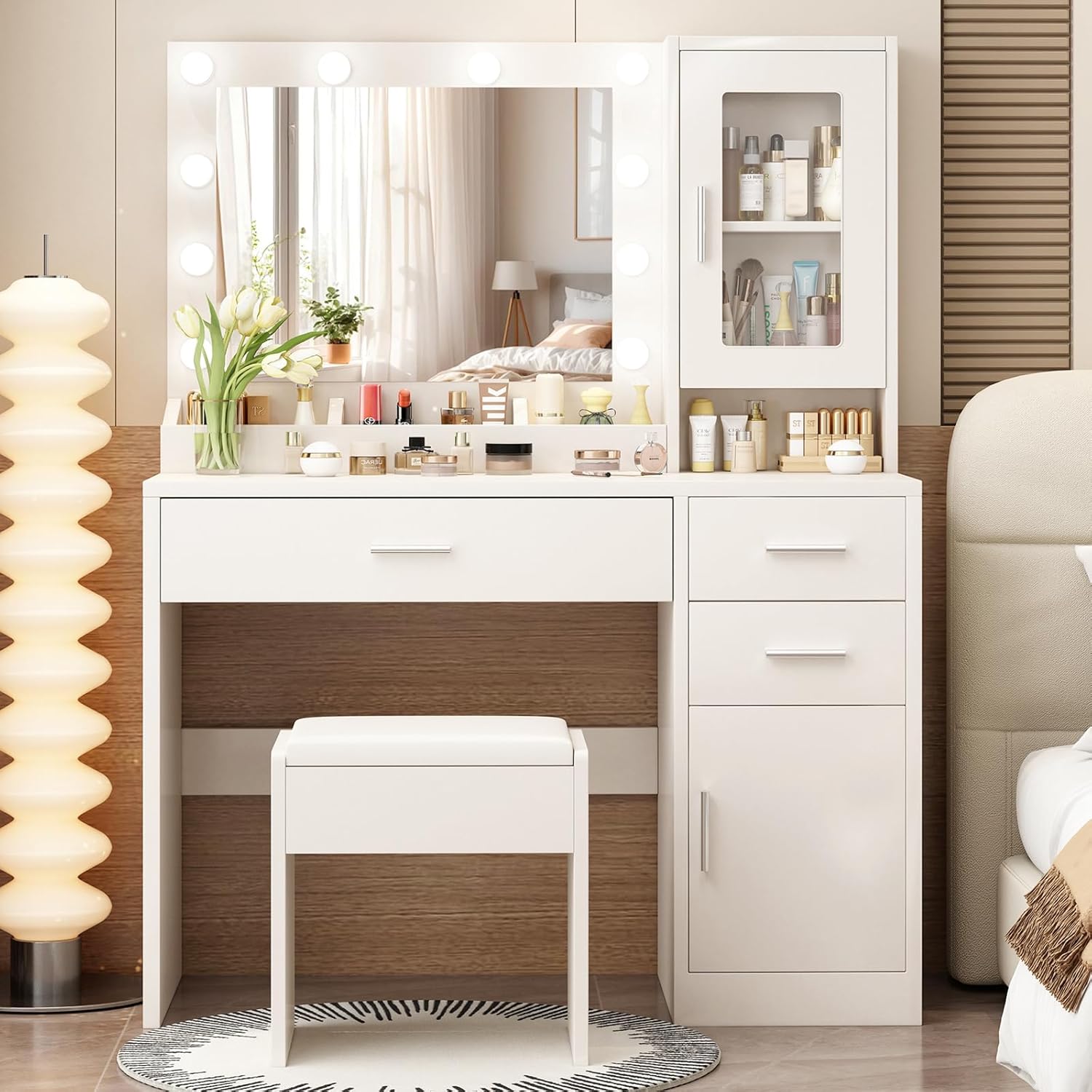 Mesa de tocador blanca con esp - Dressing Table Vanity With Lighted Mirror reseña y precio