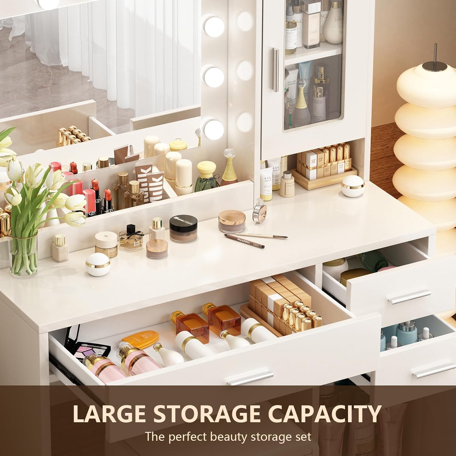 Mesa de tocador blanca con esp - Dressing Table Vanity With Lighted Mirror reseña y precio