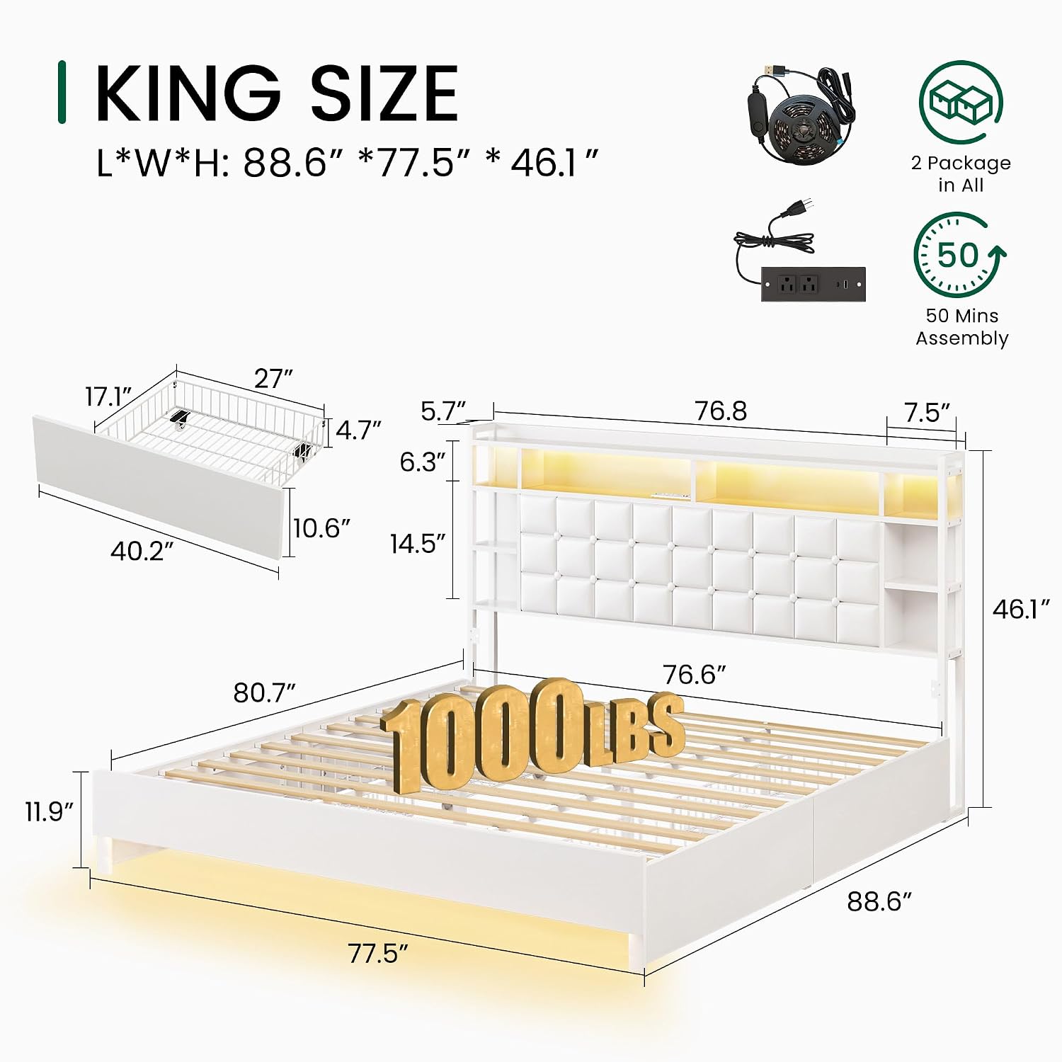 Estructura de cama de madera t - King Size Bed Frame With Storage Drawers reseña y precio