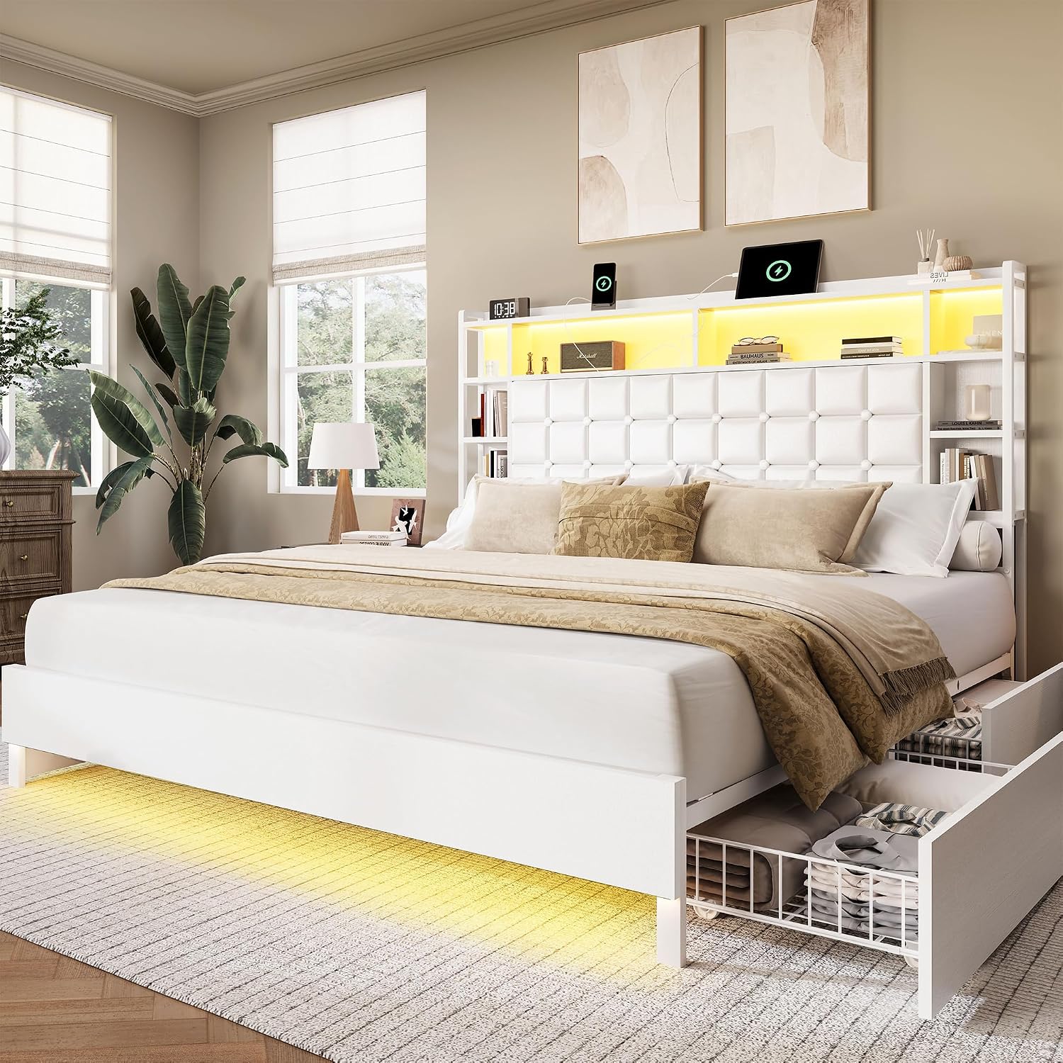 Estructura de cama de madera t - King Size Bed Frame With Storage Drawers reseña y precio