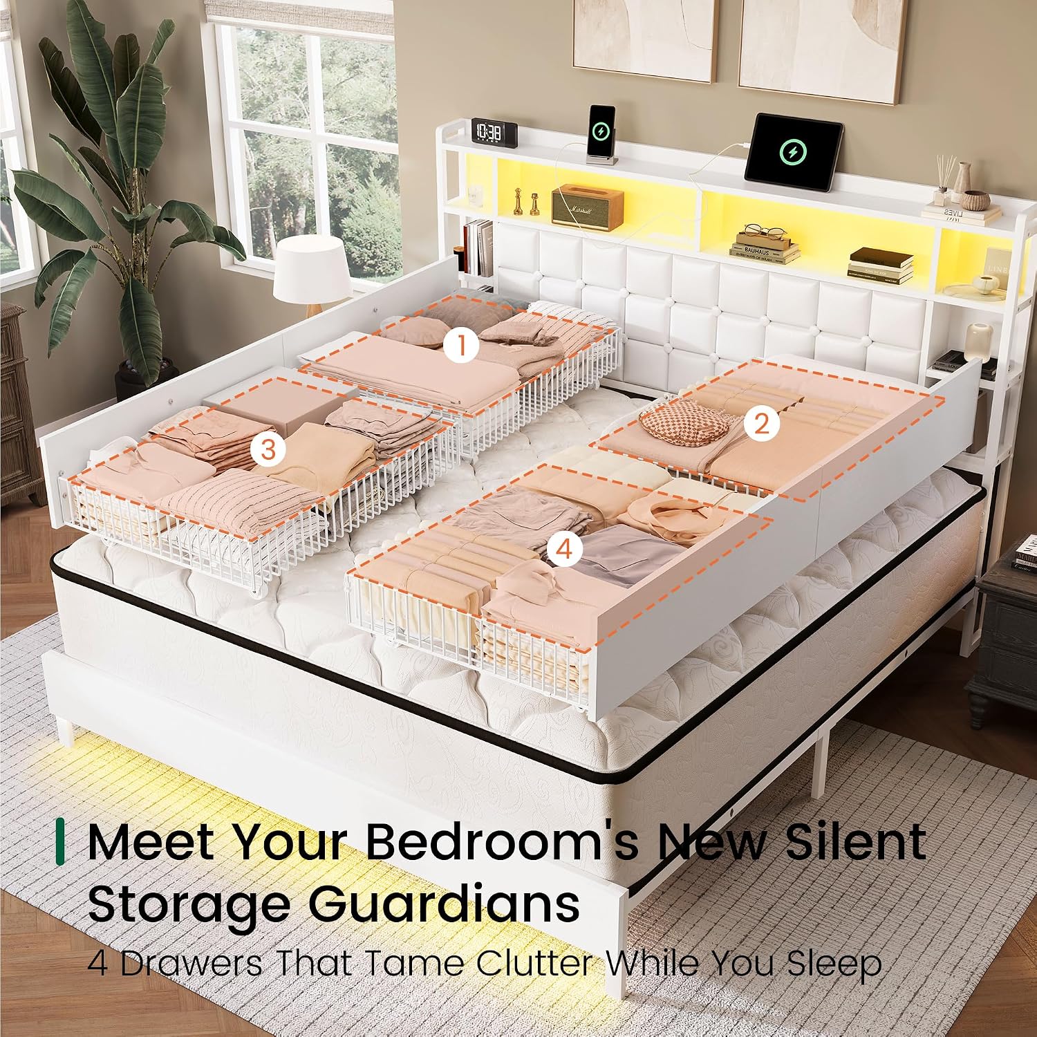 Estructura de cama de madera t - King Size Bed Frame With Storage Drawers reseña y precio
