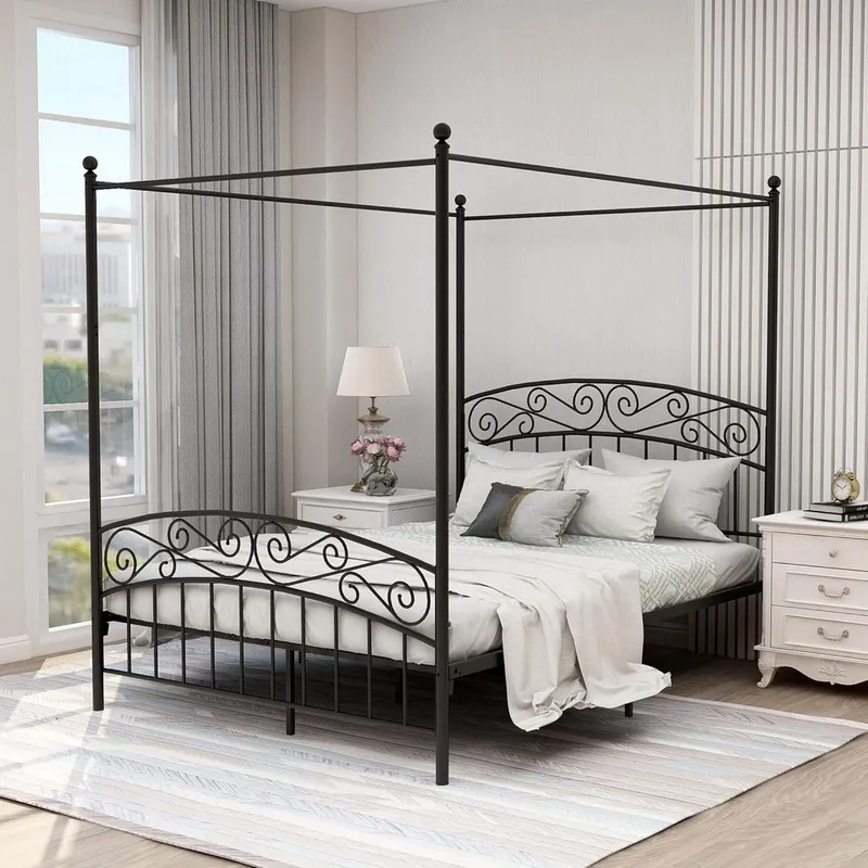 Estructura de cama con dosel t - Canopy Bed Frame Metal Queen reseña y precio