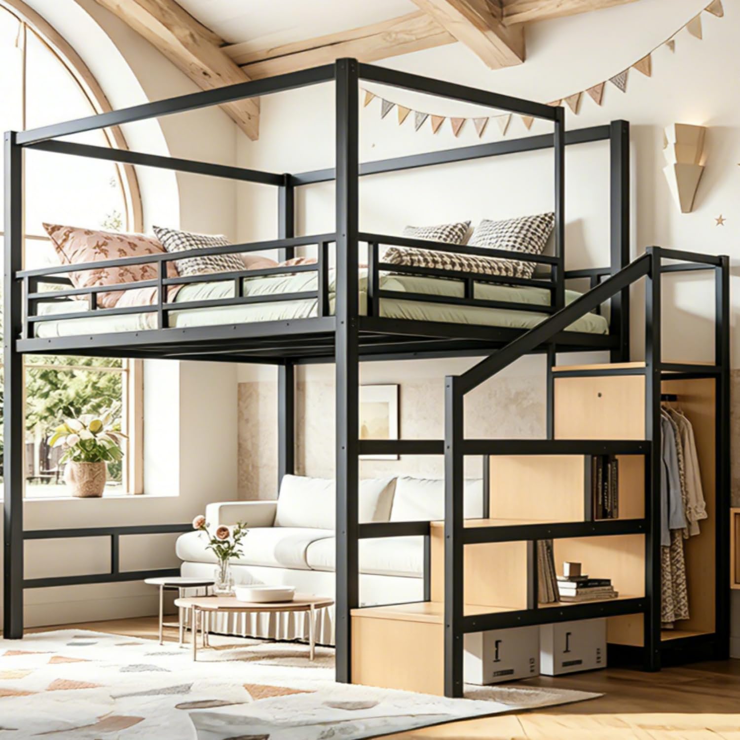 Cama tipo loft para adultos co - Canopy Bed Frame Metal Queen reseña y precio