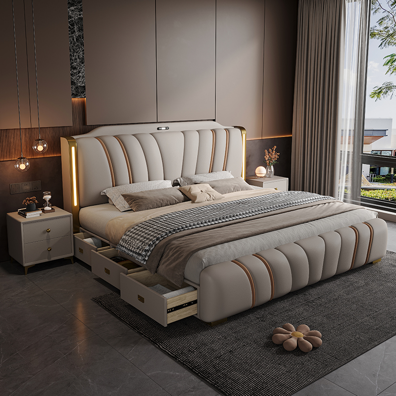 Cama doble de 180x200 cm con e - King Size Bed Frame With Storage Drawers reseña y precio
