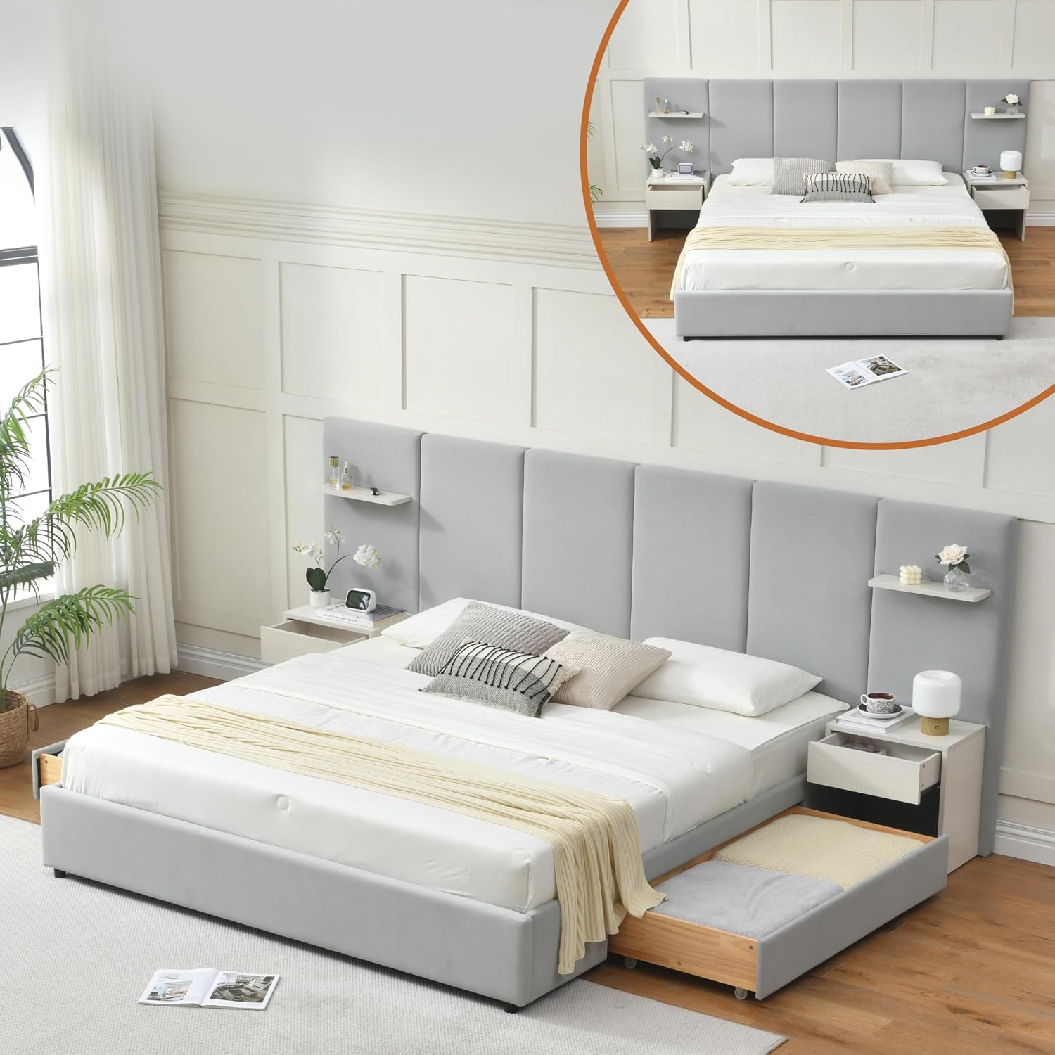Base de Cama King Size con Alm - King Size Bed Frame With Storage Drawers reseña y precio