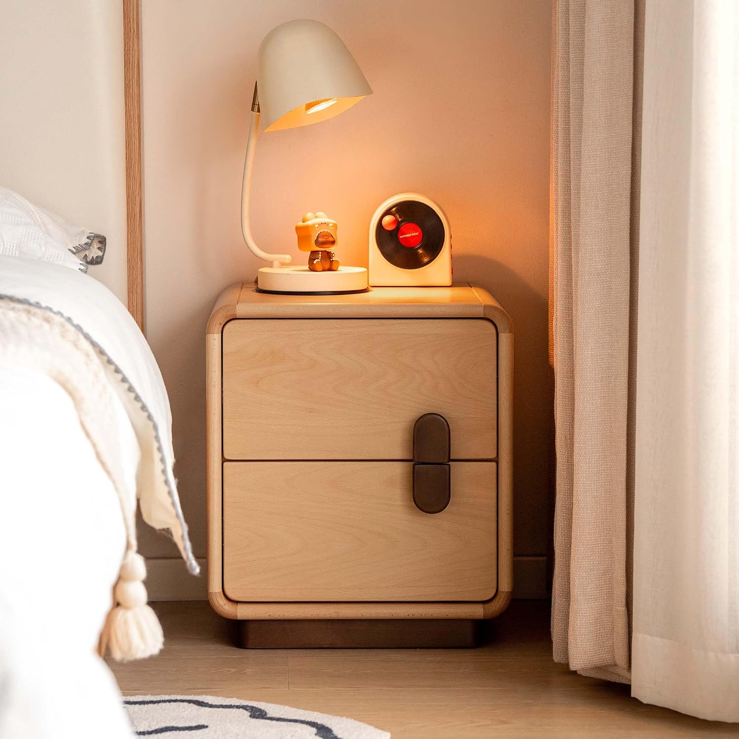 Mesita de noche de madera maci - Solid Wood Nightstand 2 Drawers reseña y precio