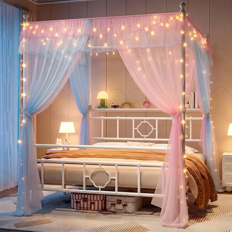 Estructura de cama con cabecer - Canopy Bed Frame Metal Queen reseña y precio