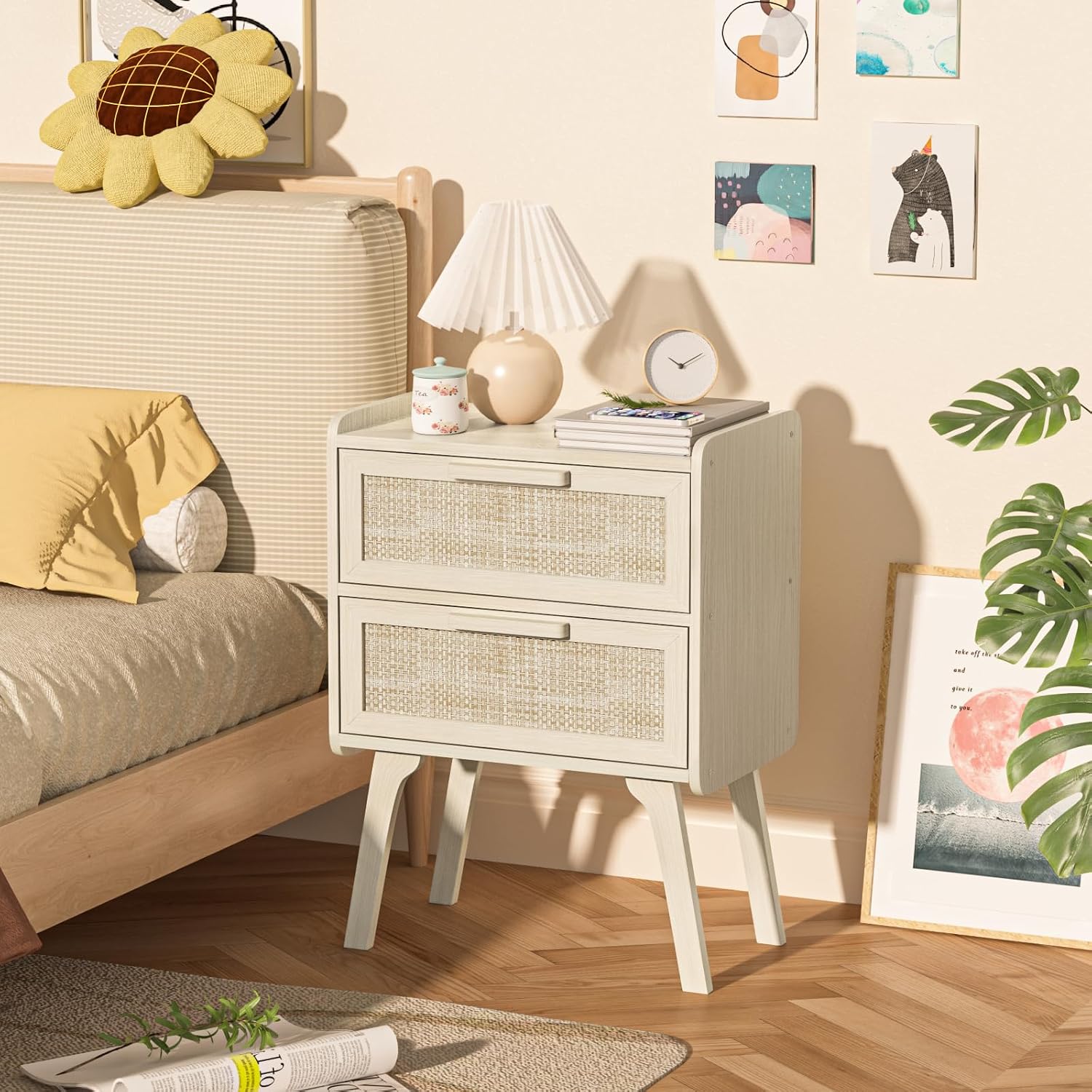 Juego de 2 Mesitas de Noche de - Solid Wood Nightstand 2 Drawers reseña y precio