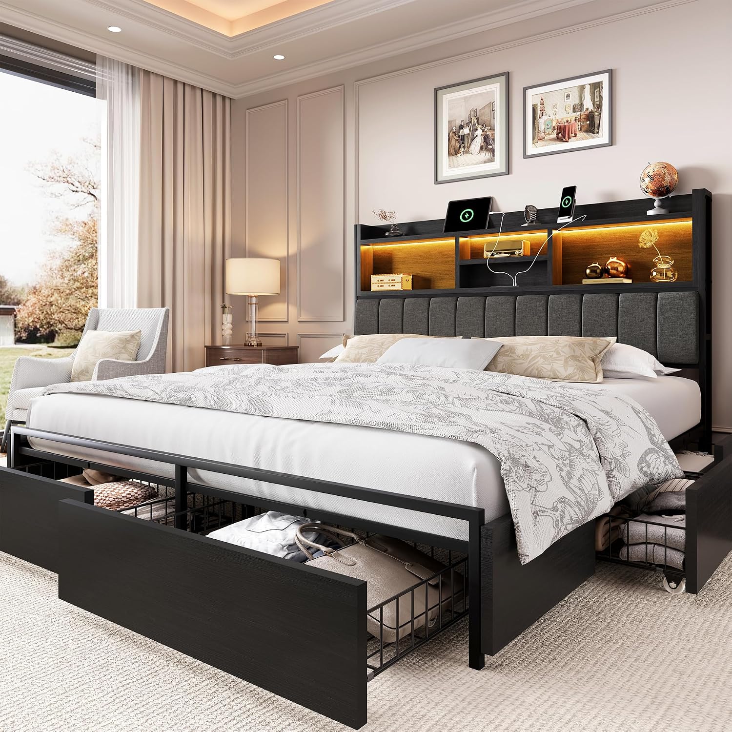 Base de Cama King Size con 6 C - King Size Bed Frame With Storage Drawers reseña y precio