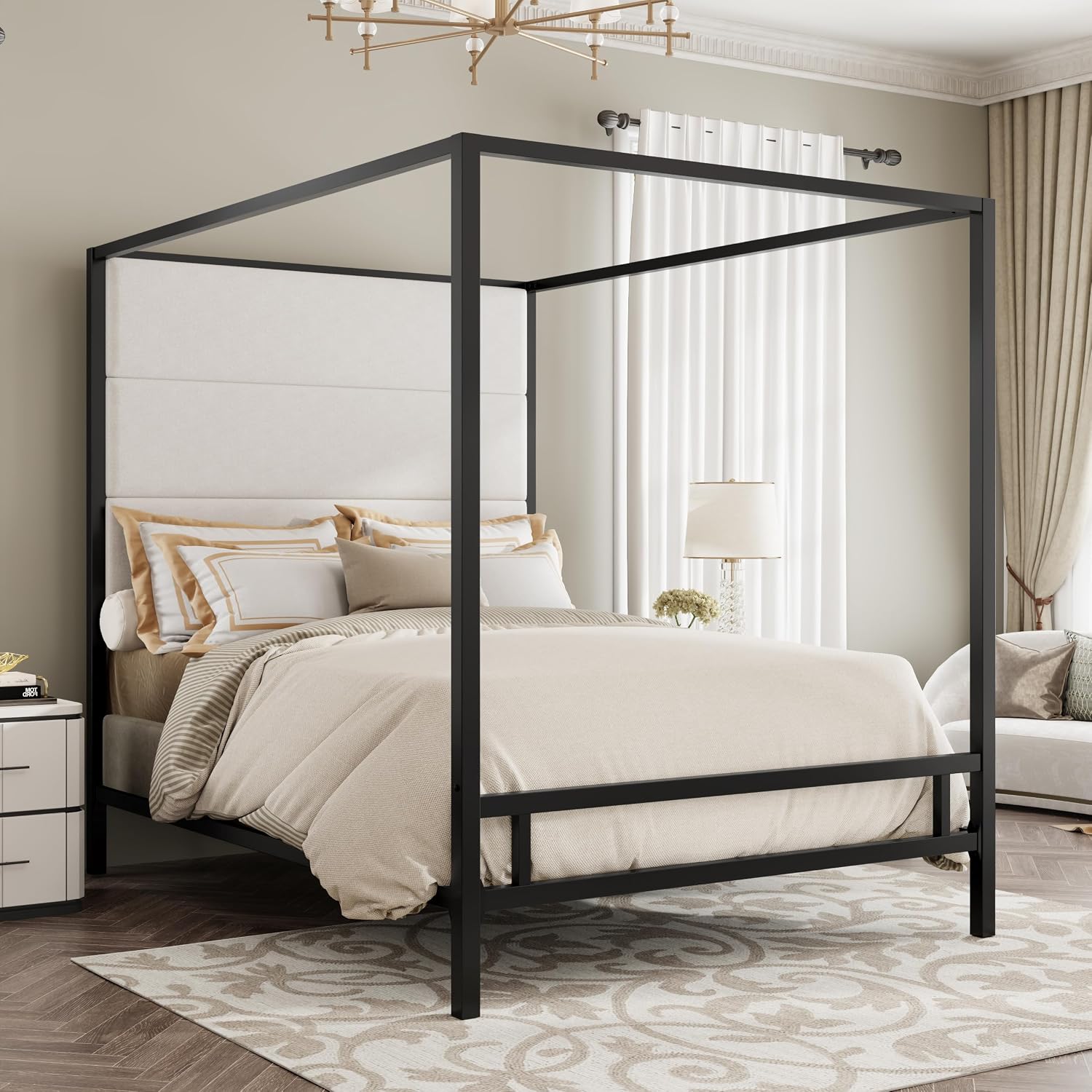 Base de Cama Queen con Dosel,  - Canopy Bed Frame Metal Queen reseña y precio