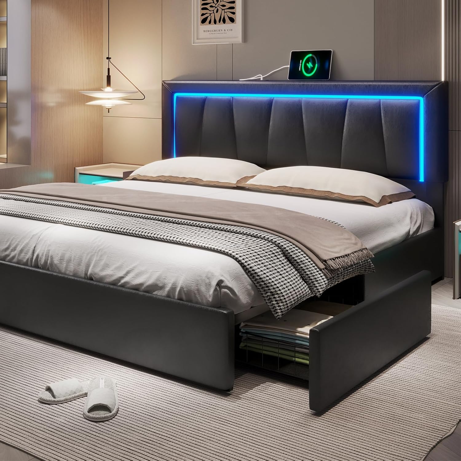 Base de Cama King Size Califor - King Size Bed Frame With Storage Drawers reseña y precio