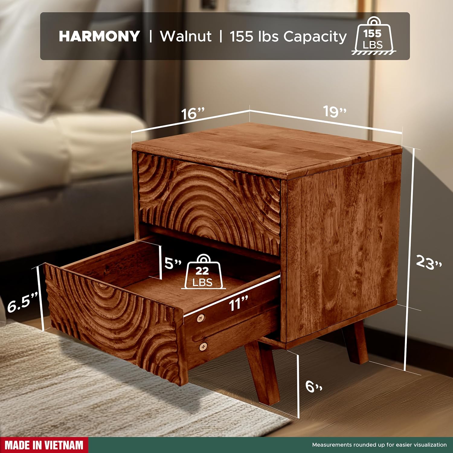Mesa de Noche de Madera Maciza - Solid Wood Nightstand 2 Drawers reseña y precio