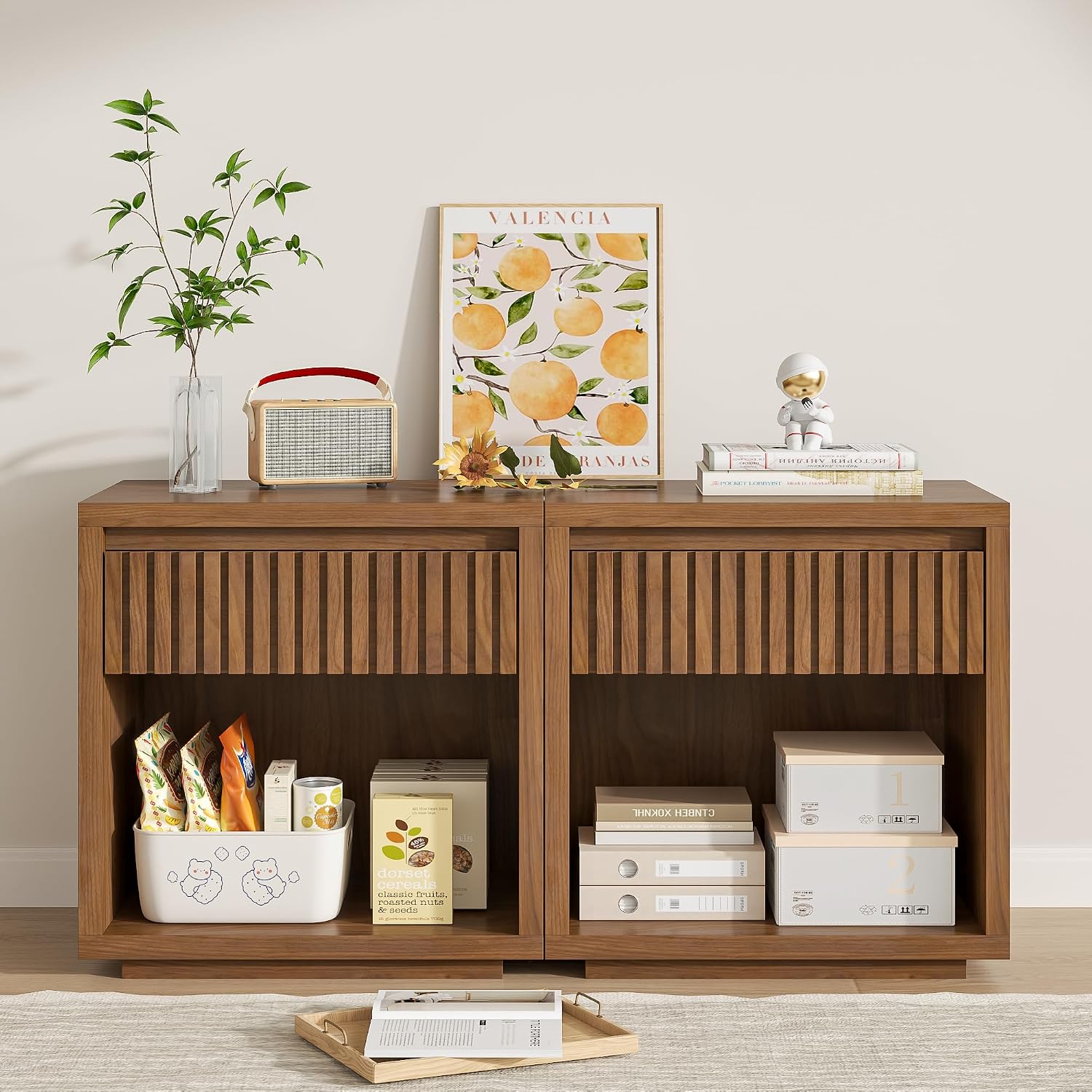 Juego de 2 mesitas de noche co - Solid Wood Nightstand 2 Drawers reseña y precio