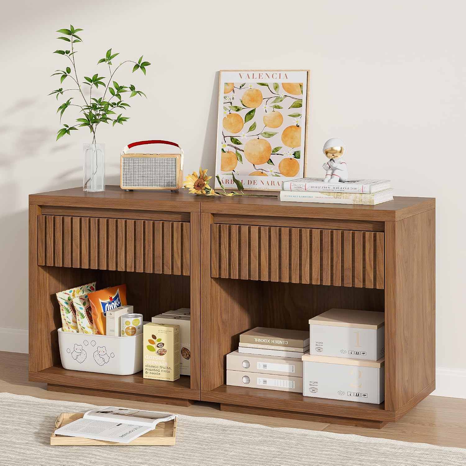 Juego de 2 mesitas de noche co - Solid Wood Nightstand 2 Drawers reseña y precio