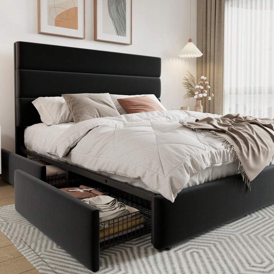 Base de Cama con Plataforma Ta - King Size Bed Frame With Storage Drawers reseña y precio
