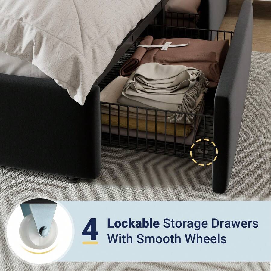 Base de Cama con Plataforma Ta - King Size Bed Frame With Storage Drawers reseña y precio