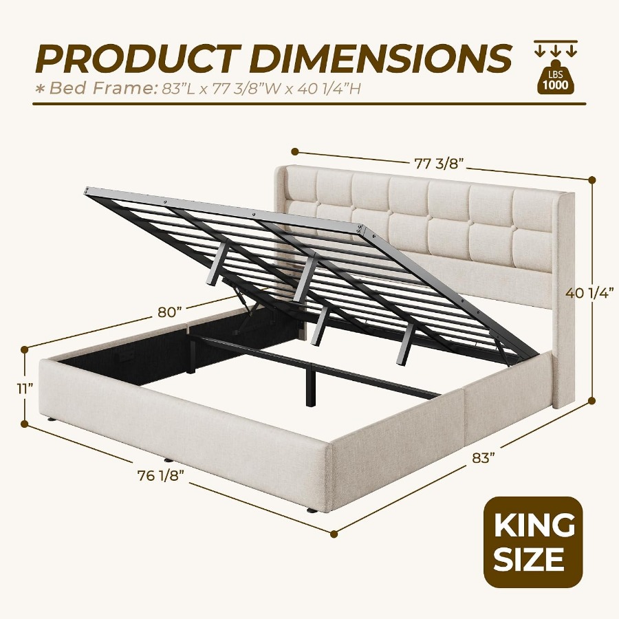 Estructura de cama con espacio - Gas Lift Storage Bed Hydraulic reseña y precio