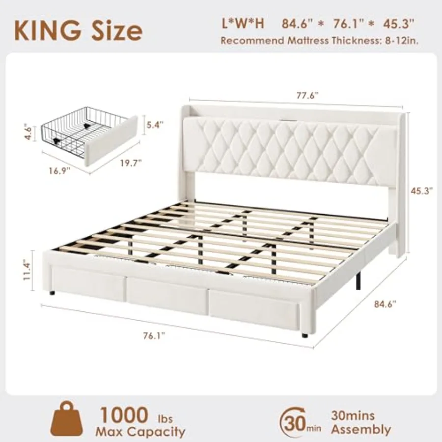Estructura de cama con platafo - King Size Bed Frame With Storage Drawers reseña y precio