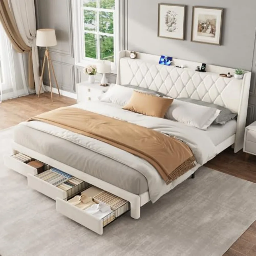 Estructura de cama con platafo - King Size Bed Frame With Storage Drawers reseña y precio