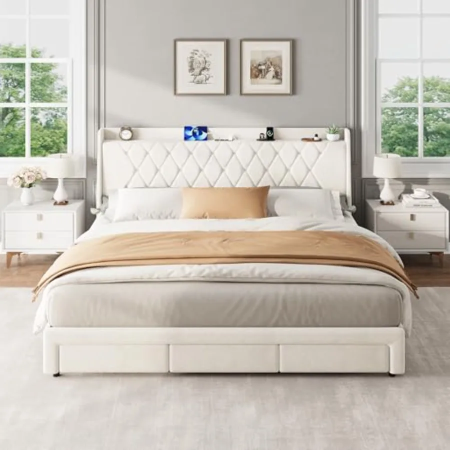 Estructura de cama con platafo - King Size Bed Frame With Storage Drawers reseña y precio