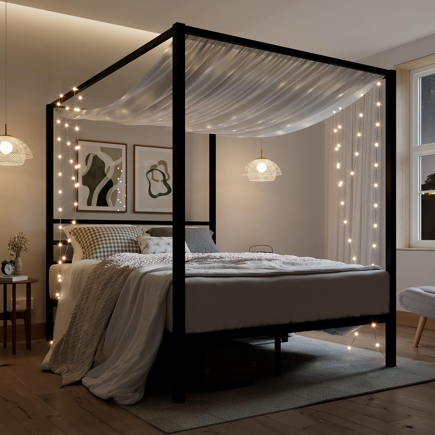 Estructura de cama con dosel m - Canopy Bed Frame Metal Queen reseña y precio